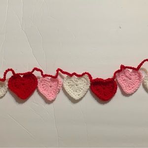 Garland Valentines Nine Hearts Pink, Red and White New Handmade Crochet